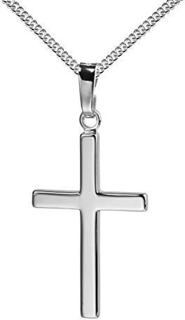 JEVELION Kreuz-Anhänger 585 Weiss-Gold 14 Karat für Damen, Herren und Kinder als Ketten-Anhänger mit Kette in Hochglanz + Schmuck-Etui