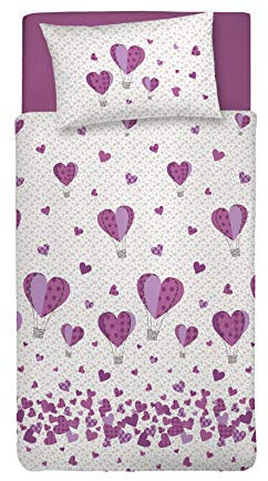 PENSIERI DELICATI Parure Copripiumino Singolo 100% Cotone, Completo di Sacco 155x200cm e 1 Federa 52x82cm, Made in Italy, Copripiumino Lavabile In Lavatrice A 30°, Fantasia Mongolfiera Rosa