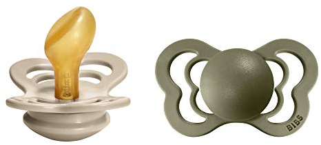 BIBS Couture Schnuller 2er-Pack, BPA-frei, Kiefergerechte Form. Naturkautschuk/Latex, Hergestellt in Dänemark. 6-18 Monate (2er Pack), Vanilla/Olive