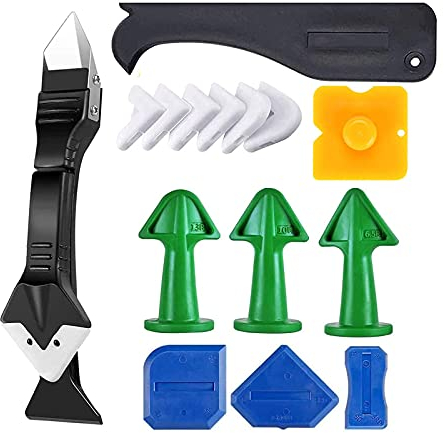 CYH 5in1 Outil de Calfeutrage en Silicone, Décapant de Scellant et Plus Lisse, Finition Raclette Lisseur Joint Silicone (15 Pièces)