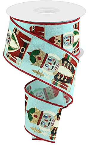 Craig Bachman Nutcracker on Canvas Wired Edge Ribbon - 2.5 x 30ft, 100% Polyester, Blue, Cartoon, Christmas