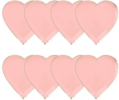 Zunate 8Pcs Paper Plates, Heart Shaped Paper Plates, Mother's Day Dinnerware Decoration, for Birthday Parties, Baby Showers, Grad Parties(Pink)