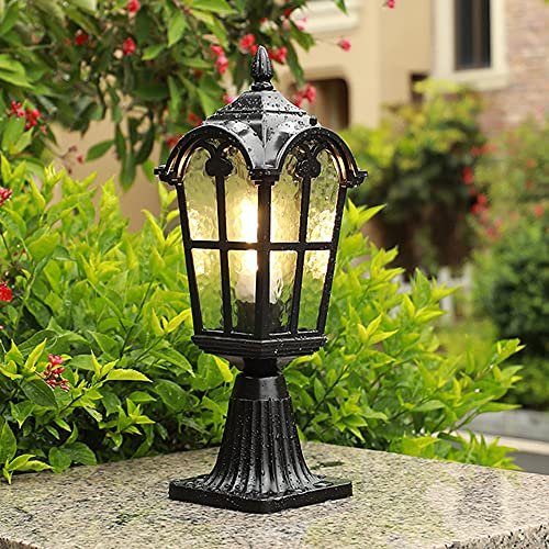 Chao Zan wasserdicht Außenleuchte, Wegeleuchte in antikem Look, Aluguß in Schwarz,Stehleuchte, Zaunleuchten,Retro/Vintage Gartenlampe,Eingang/Tor/Garten/Innenhof, E27-Fassung, max. 80 Watt, IP55