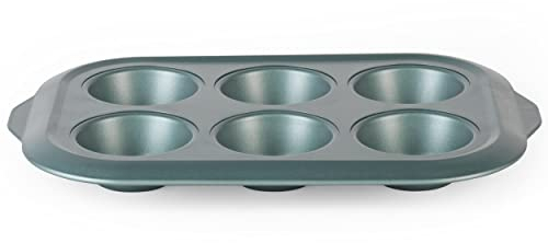PROGRESS BW09824G2EU7 Shimmer Kollektion Muffinblech für 6 Muffins, Karbonstahl, Antihaftbeschichtung, strukturierte Basis, zum Backen, Muffins, Cupcakes, leicht, leicht zu reinigen, 21 x 32 cm, grün