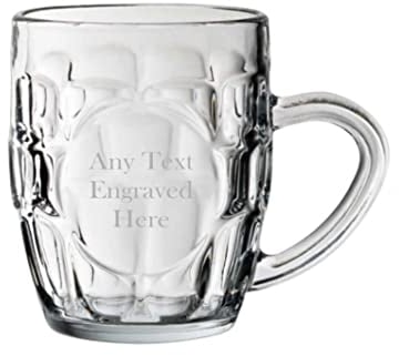 1stclassgifts [Custom] Personalised Engraved Glass Half Pint Dimple Tankard Panelled 10oz (29cl) Christmas Birthday Gift Any Text Engraved.