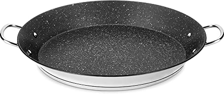 ROSSETTO Paella Sartén de inducción 38 cm, acero inoxidable 18/10, para 4-6 personas, sartén profesional de, antiadherente, sin PFOA, apta para inducción, color negro