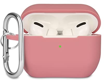 KOKOKA Case Cover Compatible with Airpods Pro, Soft Silicone Skin Case Cover Shock-Absorbing Protective Case for Airpods Pro 2019 with Carabiner, Front LED Visible, Bean Pink