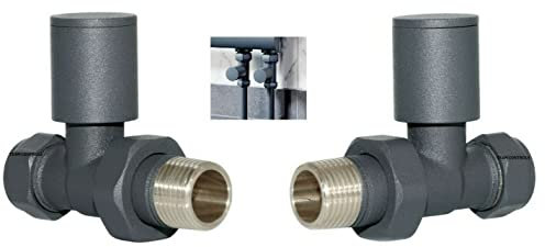Team Controls Anthracite Straight Valves for Heated Towel Rail or Radiator Minimalist Brass Pairs 15mm Central Heating