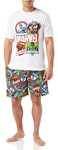 Marvel Mens Comics Pyjamas, T-Shirt and Shorts PJ Set, Incredible Hulk Captain America Spiderman Iron Man Pjs for Men, Official Merchandise, Gifts For Men (M) White
