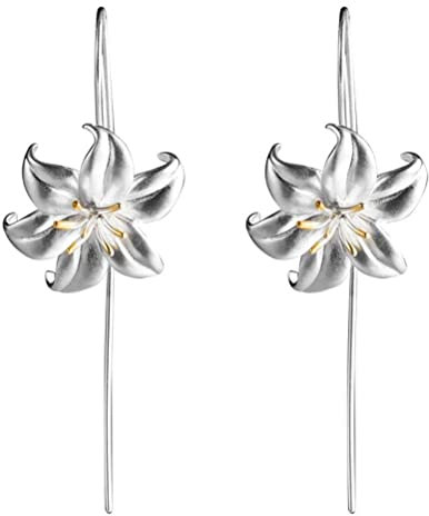 BEWITCHYU Boucles D'Oreilles Fleur de Lys en Argent S925, Boucles D'Oreilles à la Mode, Boucles D'Oreilles Long Tempérament FémininBoucles d'oreilles Lys