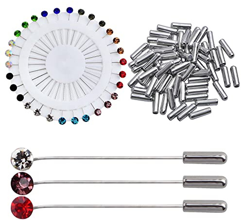 KMOSPAD Muslimische Brosche mit 30 Sicherheitskappen für Schal, Hijab, bunte Kristalle, Schneidernadeln, Brosche mit 30 Sicherheitskappen für Damen, Schmuck, Schals, Hochzeitsdekoration, Kristall