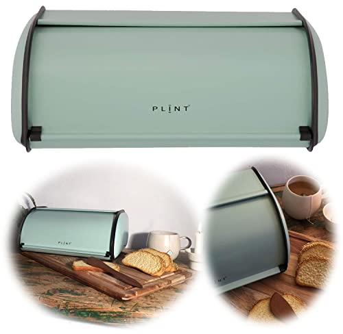 LS-LebenStil Vintage Brotkasten Leaf Grün 34cm Metall Retro Brotbox mit Roll-Deckel Aufbewahrungskorb Lüftungslöcher Aufbewahrungsbox Nostalgie Brotkorb zum Frischhalten