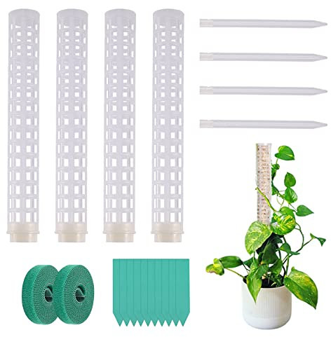 Soekodu Monstera Rankhilfe, 4er Pack Moosstäbe 10 Zoll Kunststoff Moosstab Spalierstab für Pflanzen, Rankhilfe Befüllbar mit Torfmoos oder Kokosfaser für Topfpflanzen (ohne Moos)