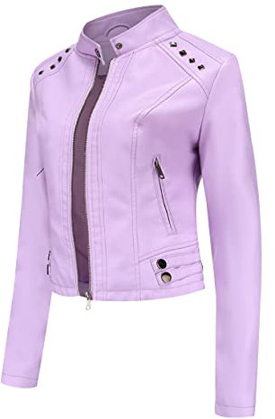 Giubbotto Ecopelle Donna Giacca Similpelle Donna Borchie Corta Giubbino Giacche Ecopelle Donna Giacca Biker Jacket Faux Leather Jacket Donna Giacca Bikers Finta Pelle Donna Stand-up Curvy Rosa XXL