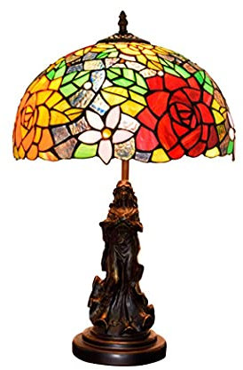 GAUUA Lampade da Tavolo in Stile Tiffany Europeo da 12 Pollici Rose Color Rose Rosa Scrivania Antiche per La Camera da Letto Accanto alla Lettura