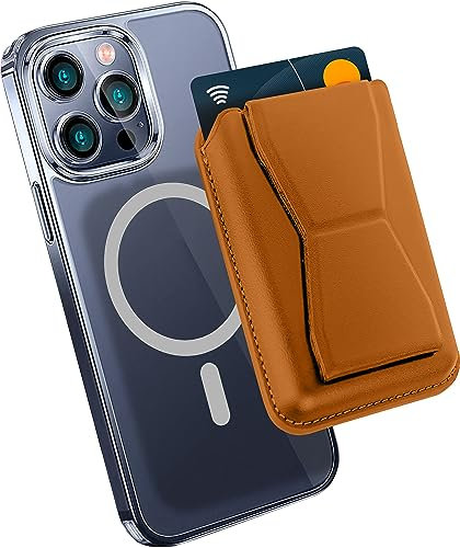 MyGadget Magnetische Magsafe Wallet - Kunstleder mit Kartenfach und Kickstand - aus Kunstleder kompatibel mit Apple iPhone 16 | 15 | 14 | 13 Series - Hell Braun