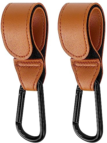 Ganchos Carro Bebe, Enganche Carro Silla Bebe Mosqueton Colgador Universales Accesorio Bebe Colgadores, Adecuado Para Viajes, Salidas, Cochecitos - 2 Piezas (Marrón)