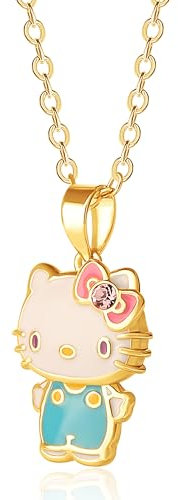 Hello Kitty Sanrio Damen-Halskette mit Anh nger 45,7 cm Emaille, vergoldetes Messing, Kuromi-Halskette, offizielles Lizenzprodukt, Messing, Kristall