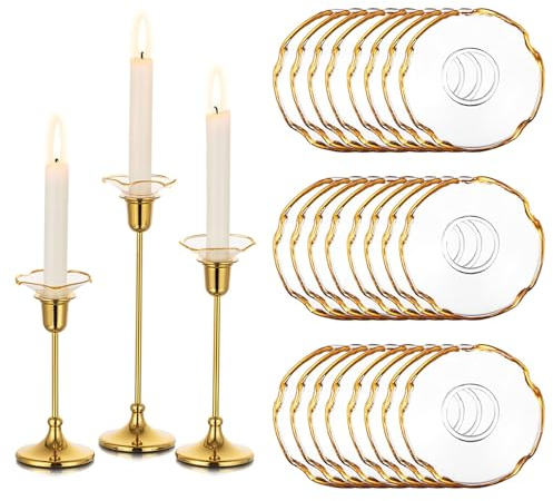 Glasseam Bobeches Candle Porte-Bougie en Verre, Support De Bâton Doré Collecteur De Cire, 24pcs Set Chic Goutte à Goutte Housse De Protection