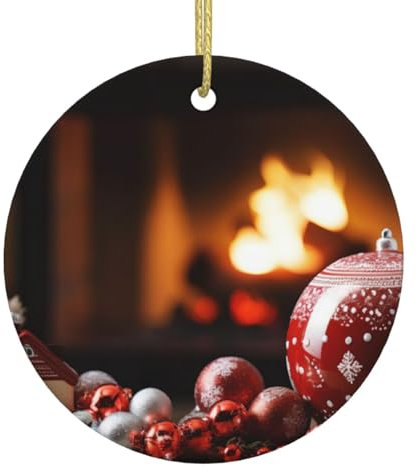 Adornos de Navidad para chimenea de invierno, decoraciones de Navidad, adornos colgantes de árbol de Navidad, regalo de recuerdo festivo redondo de cerámica para decoraciones de Navidad, decoraciones