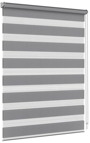 Jalousiescout Doppelrollo Klemmfix ohne Bohren & mit Bohren, 32,5x220cm Dunkelgrau Rollo Fensterrollo lichtdurchlässig, Sonnenschutzrollo Zebrarollo für Fenster & Türen