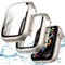 JETech Funda Impermeable con Protector de Pantalla para Apple Watch SE (2022/2020) / Series 6 5 4 44mm, Cristal Vidrio Templado Incorporado Carcasa Completa PC Dura, 2 Unidades (Blanco Estrella)