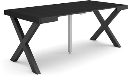Skraut Home | Table Console Extensible | Console Meuble | 180 | pour 8 Personnes | Pieds Bois Massif | Style Moderne | Noir