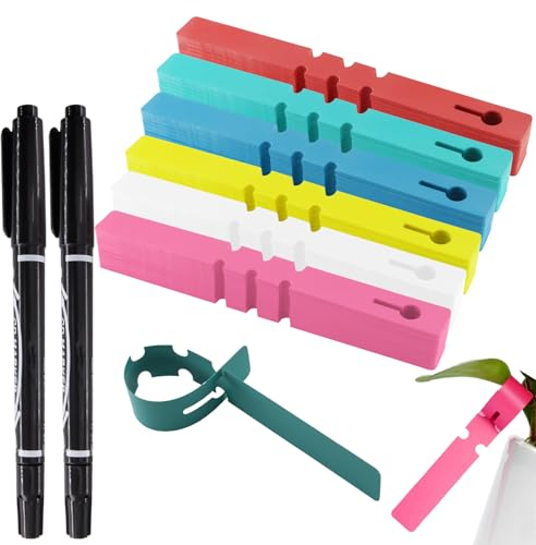 alwaiiz 600 etichette per piante in plastica con 2 penne nere a base d'acqua, 2 etichette con passanti da 21 cm, etichette per piante da appendere (6 colori)
