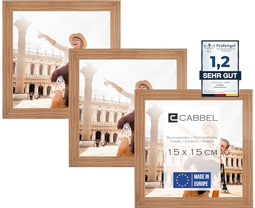 CABBEL portarretratos (3 unidades) 15x15 cm Marco de madera MDF en Roble | con cristal Plexi inastillable/Moderno
