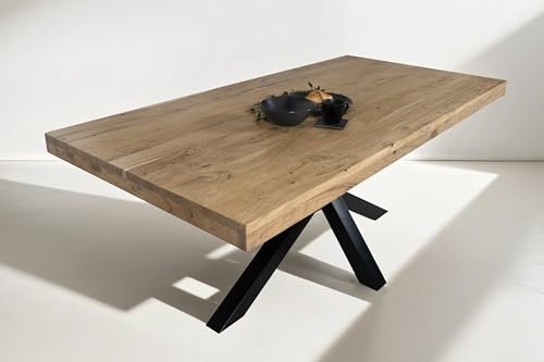 SAM Esstisch 200 x 100 cm Rio, Esszimmertisch naturfarben, Akazienholz massiv, Spider-Gestell aus Metall Schwarz, gerade Kanten