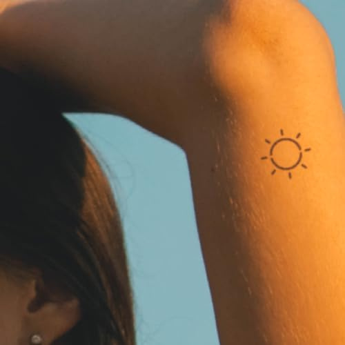 Inkster® Runde Sonne Tattoo | Temporäres Tattoo mit EU-Kosmetikzertifizierung | wasserfest + vegan | revolutionäres 2-Wochen-Tattoo | Fake Tattoos und Klebetattoos für Erwachsene