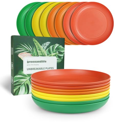 greenandlife Légères et incassables assiettes en - Passe au lave-vaisselle et au micro-ondes, sans BPA et saines pour les enfants, les tout-petits et les adultes