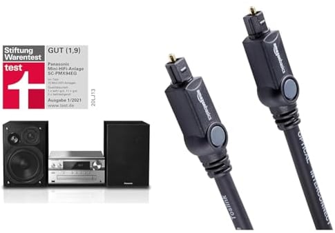 Panasonic SC-PMX94EG-S Micro HiFi System 120 W RMS & Amazon Basics Toslink Optisches Digital-Audiokabel, 3 m, kompatibel mit Fernseher, Schwarz