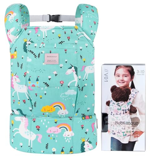 Bebamour Baby Doll Carrier for Kids Baby Doll Accesorries Storage Bag Backpack Stuffed Toys Carrier Doll Baby Carrier, Green Unicorn