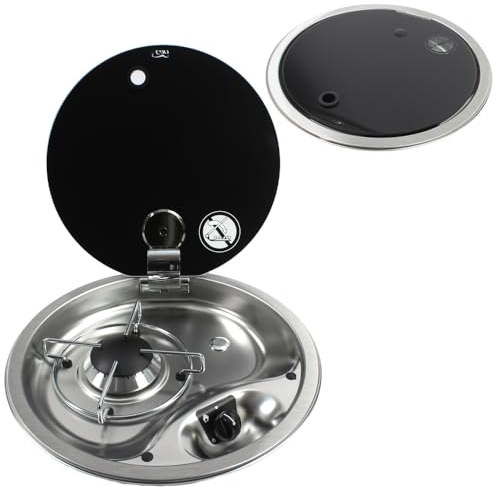 Generisch Can 1 Flammen Gas Kocher Kochfeld Kochmuldel + Glasdeckel rund Ø 340 mm