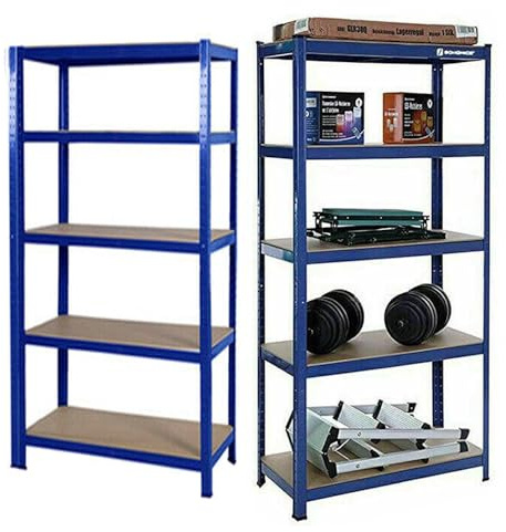 Rigogo 2 Stück Lagerregal 170x75x30 cm, Schwerlastregal mit 5 Metallboden Verstellbare Metallregal Steckregal Metall Kellerregal Set Einfache Montage, bis 875 kg Belastbar, Blau