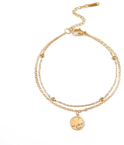 SIPURIS Good Luck Four Leaf Clover Bracelet Irish Shamrock Shape Lucky Charm Bangle Shamrock Heart Arm Ring Amulet Jewelry (Gold/2 link)