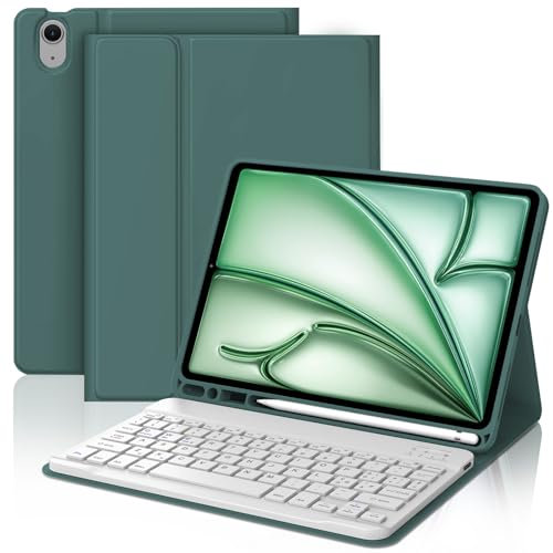JADEMALL Tastiera iPad Air 11 (M2/M3) 2024/2025, Italiano QWERTY Tastiera Bluetooth Rimovibile Custodia con Supporto Pencil per iPad Air 11 Pollici M2/M3 2024/2025, Verde scuro