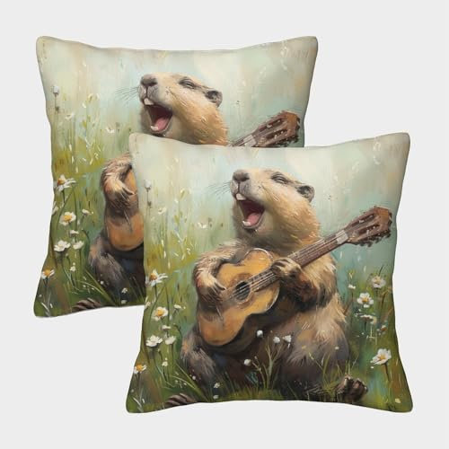 UBZKJDEUI Otter Kissenhüllen 2er Set Kopfkissenbezug Couchkissen für Sofa Schlafzimmer Couch Outdoor Kissen 40x40cm