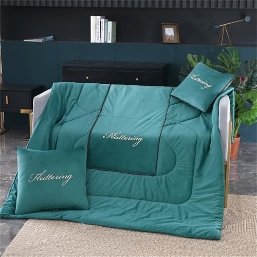 Surwin Decke Kissen 2 in 1, Modern Flannel Reisedecke Steppdecke, Verwandlungskissen, Multifunktionale Zierkissen Wohndecke Kinderdecke für Reisen Flugzeug (145x190cm,Grün)