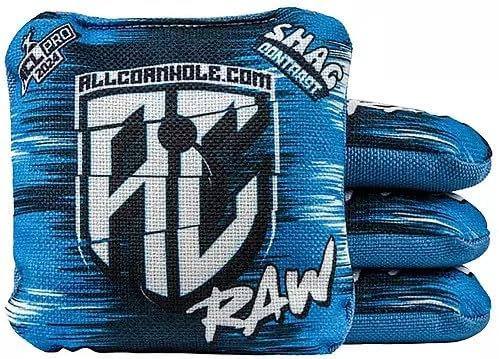 Allcornhole.com Shag Contrast RAW Cornhole Bags | ACL Pro Approved | 4er Set (Blau)
