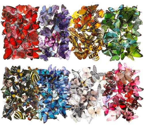 COMNICO 320PCS Transparent Butterfly Stickers for Scrapbooking, Colorful Vintage Craft Sticker PET Waterproof Resin Decals Decorative for Nature Scrapbook Journaling Planners Laptops DIY Handbook