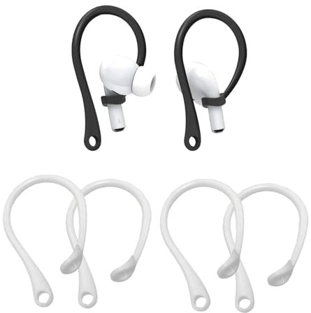 6 Pcs Ear Hooks, Sport Earbud Lanyard Strap, Soft Running Tether Lanyard, Compatible with AirPods 1/2/3/Pro, Silicone Connector, Suitable for Sports and Running (Black + White)