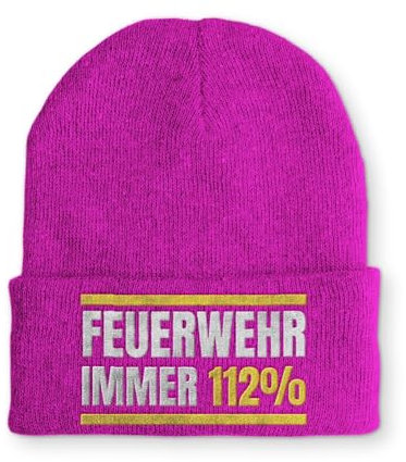 tshirtladen Mütze mit Spruch Feuerwehr Immer 112% Wintermütze lustige Beanie, Farbe: Pink