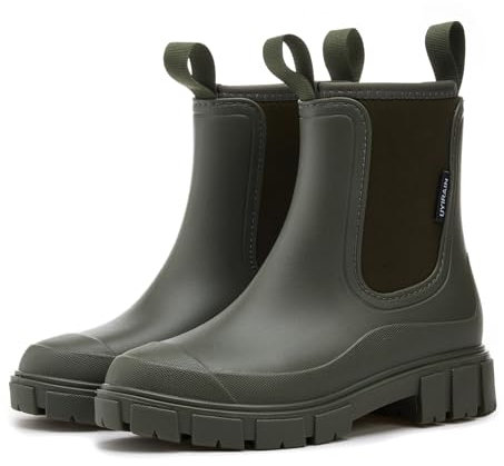SmoothPace Gummistiefel Damen Gefüttert Wasserdicht Gummistiefeletten Halbhohe Chelsea Boots Rutschsicher Abriebfest Atmungsaktiv Regenschuhe Komfort Garten Stiefeletten Green 39EU/40CN