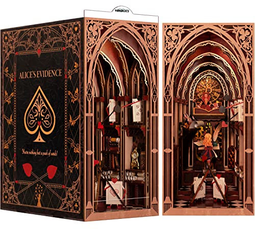 MiniCity Book Nook - Maison Miniature - Puzzle 3D en Bois - Serre-Livres - Insert d'étagère - Décoration de Livre Nook - Décoration de Cadeau pour Adultes (Alice in Woderland)
