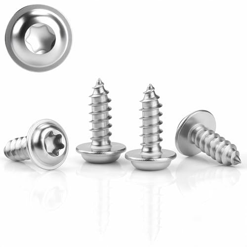 Lot de 80 vis à tôle en acier inoxydable M4 x 12 mm à tête bombée pour bois, vis à tête plate avec rondelle 304, autotaraudeuses, Torx A2 V2A, filetage complet, argentées