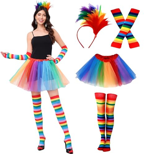 TALWIOR 4 Pièces Déguisement Carnaval Femme, Costume Carnaval Femme, Deguisement Femme Adulte avec Bandeau et Tutu Jupe, pour Carnaval Cosplay Mascarade