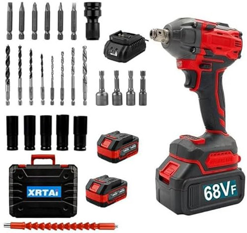 Avvitatore ad Impulsi Trapano Pistola con 2 Batterie da 68V 6AH 3000 Giri 500NM con Luce LED e Accessori