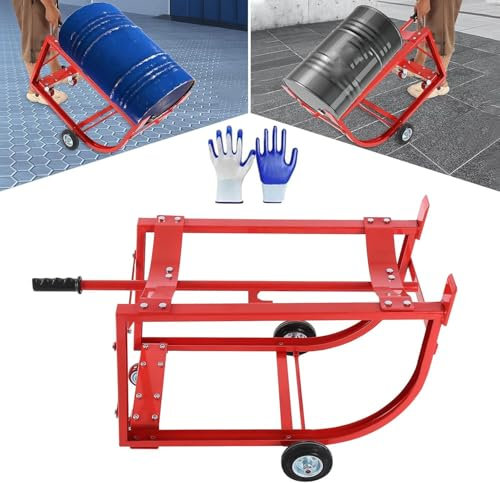 QQZIZHPI 55 Gallon Drum Dolly, 55 Gallon Drum Cradle, 55 Gallon Drum Cradle with Wheels, Drum Handling Cradl, Cradle Drum Handling Cradle for, Transporting Various Kinds of Round Drums, Red